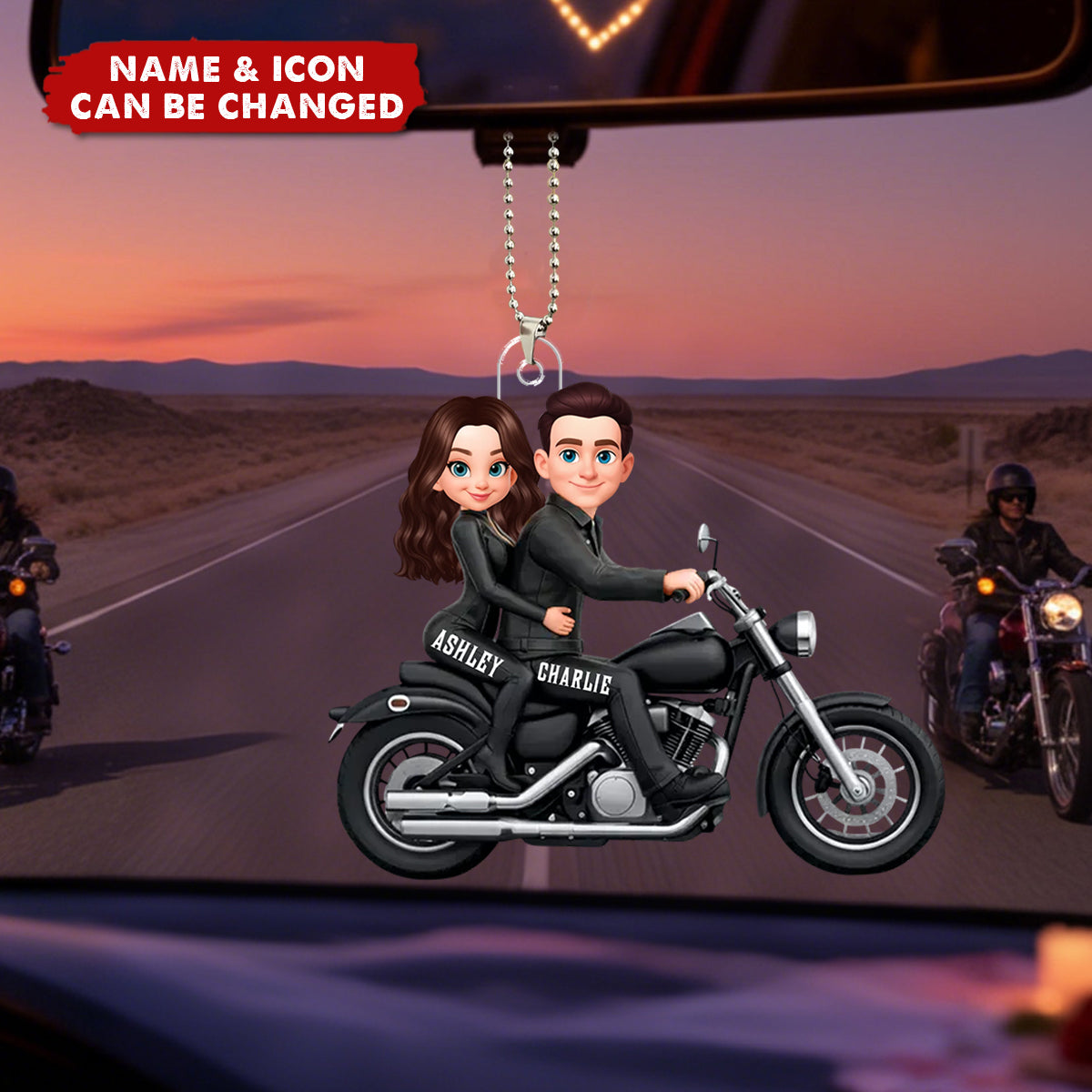 Couples That Ride Together Last Forever, Custom Action Figure Biker Couple - Personalized Acrylic Car Ornament