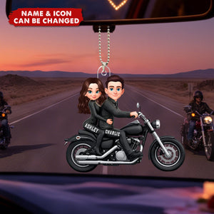 Couples That Ride Together Last Forever, Custom Action Figure Biker Couple - Personalized Acrylic Car Ornament