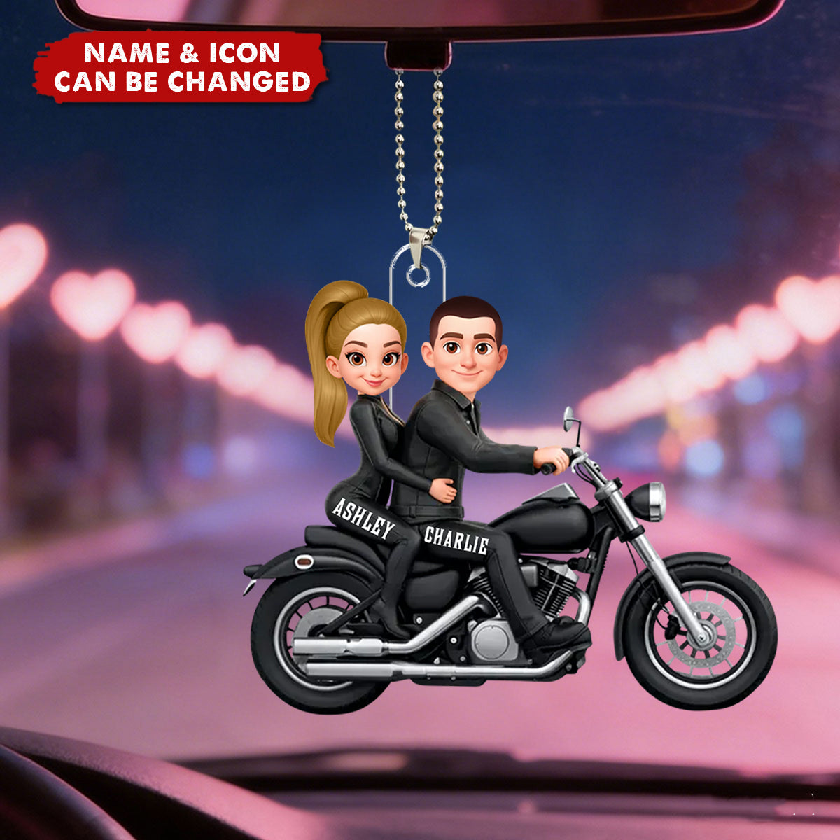 Couples That Ride Together Last Forever, Custom Action Figure Biker Couple - Personalized Acrylic Car Ornament