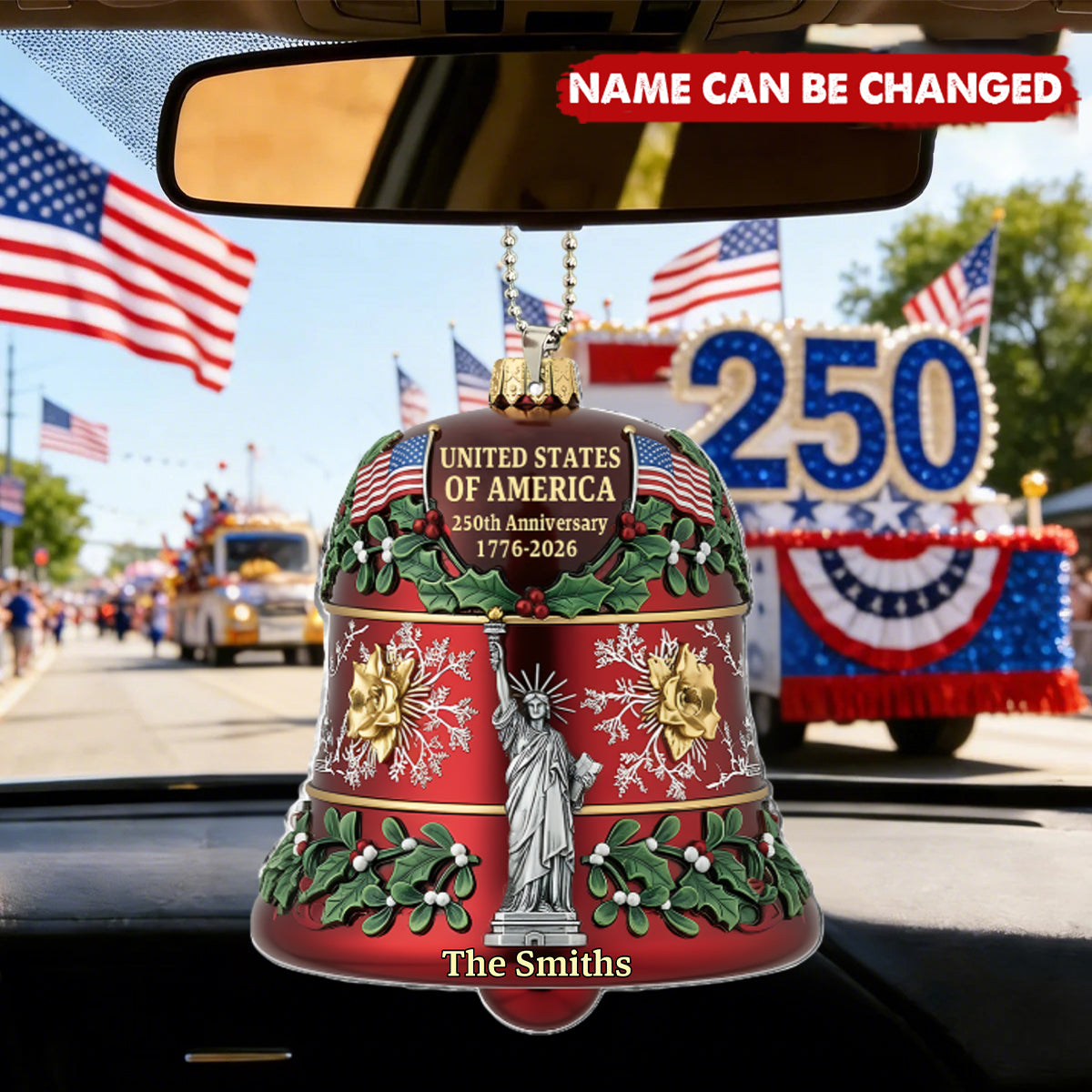 United States 250th Anniversary Bell - Personalized Family Car Ornament