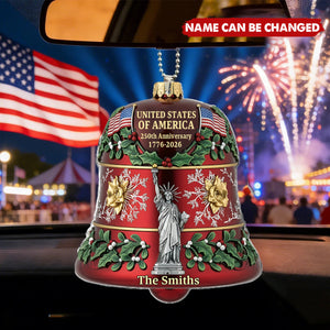 United States 250th Anniversary Bell - Personalized Family Car Ornament