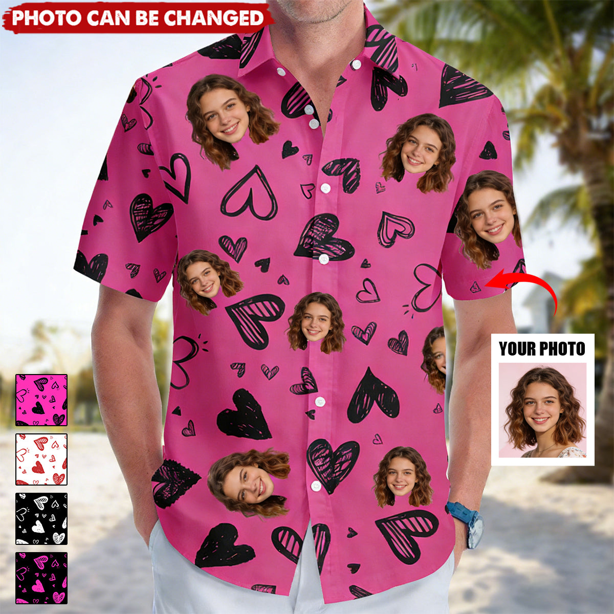 Funny Heart Custom Face Valentine's Day Gift - Custom Photo Hawaiian Shirts