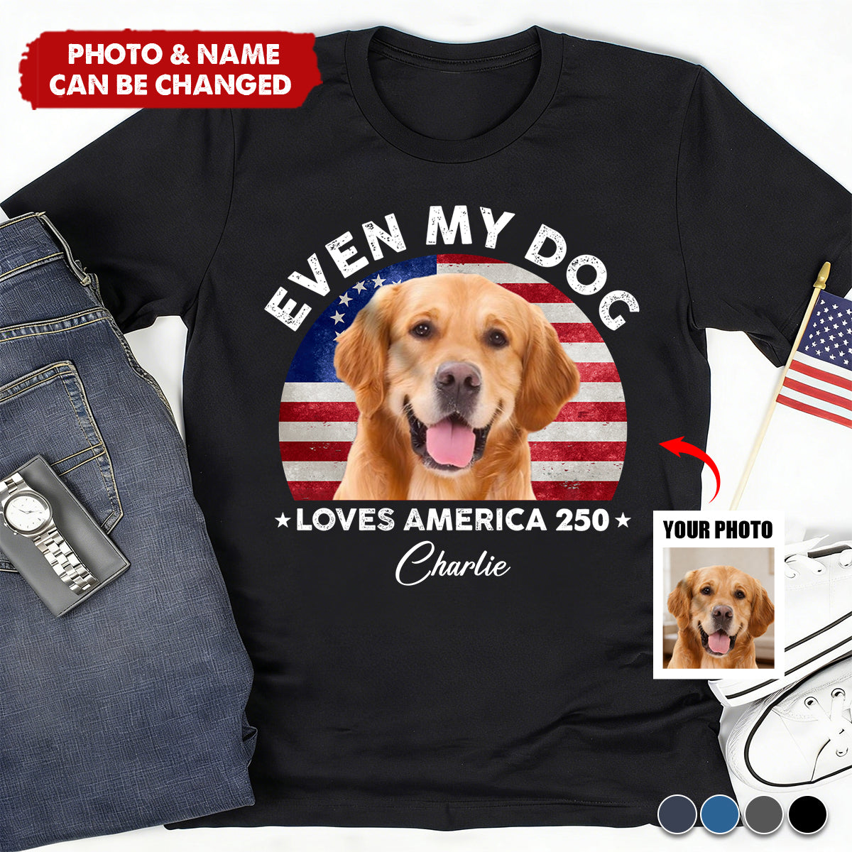 Custom Photo Even My Dogs Love America 250 Dark Shirt