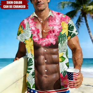 Aloha Funny Abs With Tropical Flowers - Custom Hawaiian Shirts