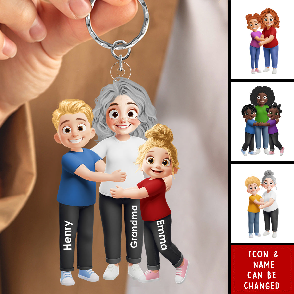 Grandma Hugging Grandkid - Personalized Acrylic Keychain