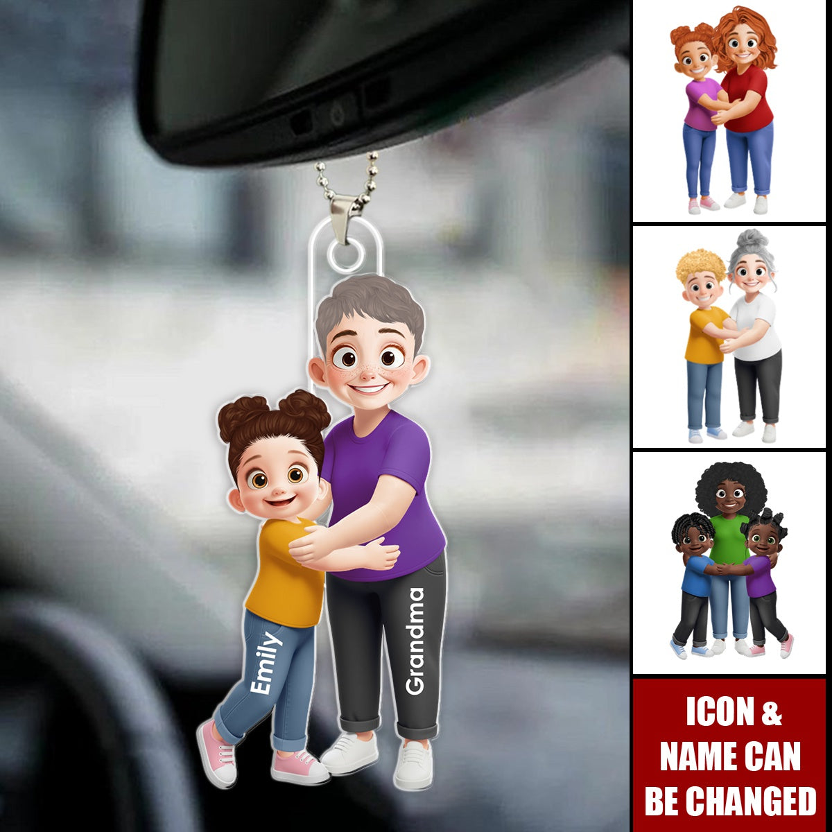 Grandma Hugging Grandkid - Personalized Acrylic Car Ornament