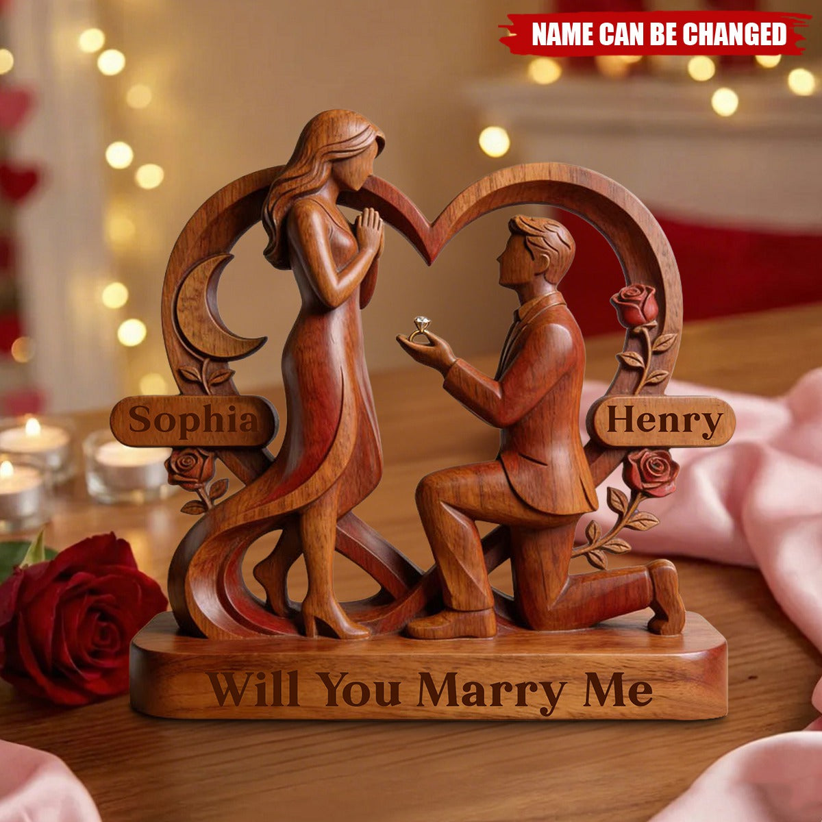 Personalized Couple Proposal-Themed Wooden Sculpture Ornament