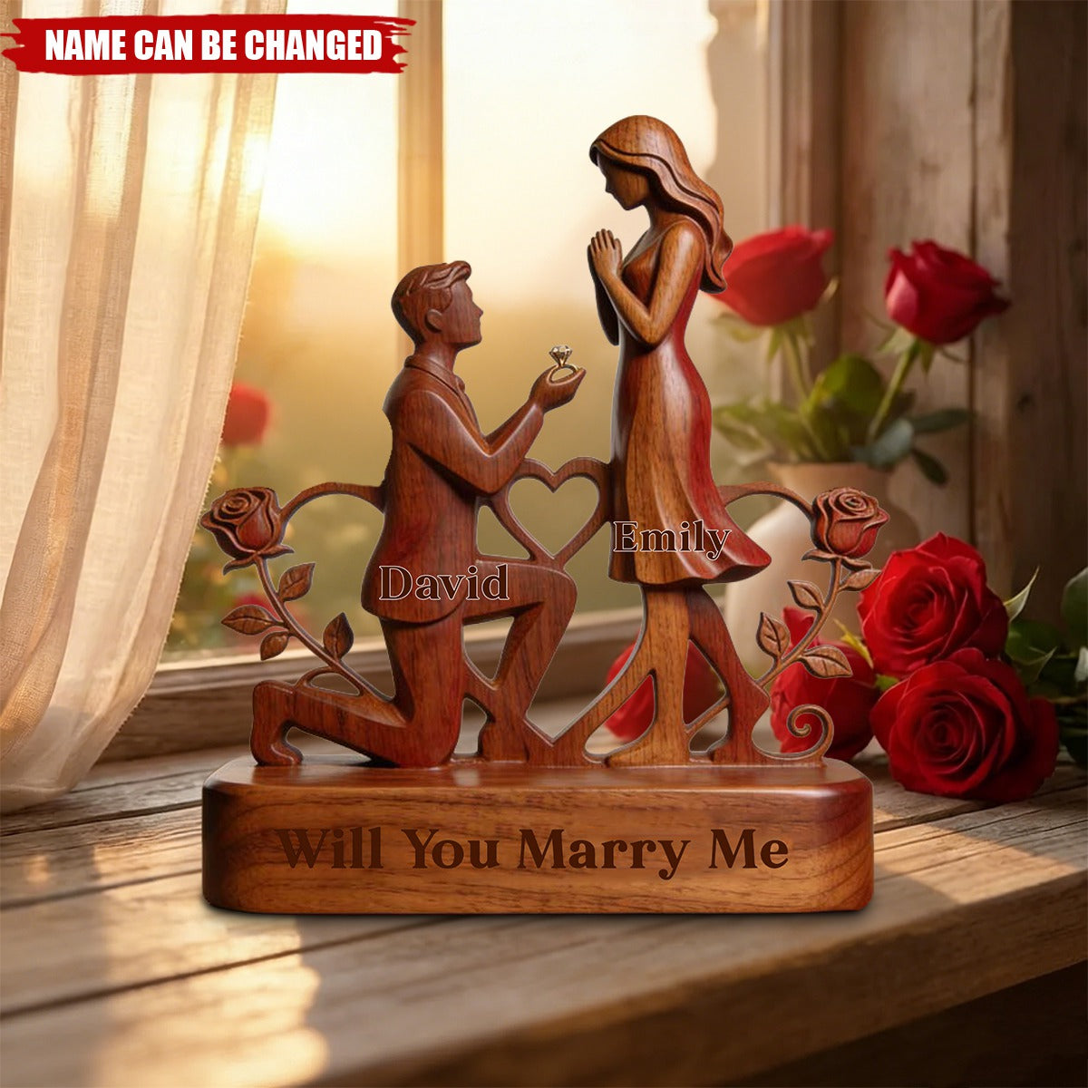 Personalized Couple Proposal-Themed Wooden Sculpture Ornament