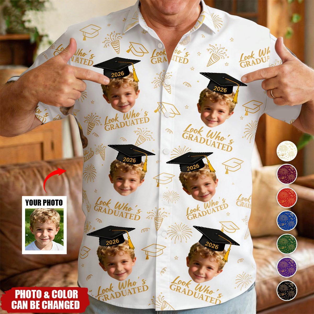 Graduation Matching Shirt With Childhood Photo - Vintage Childhood Themed - Personalized Hawaiian Shirt