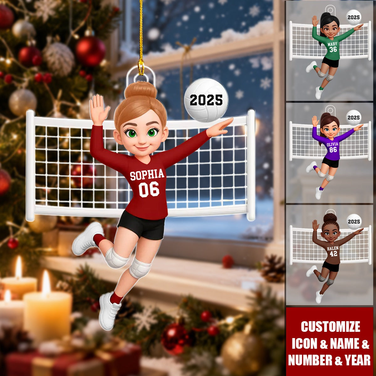 Volleyball Girl In Spike Action - Personalized Acrylic Ornament