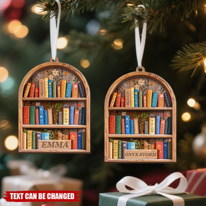 Personalized Christmas Bookshelf 2-Layered Wooden Ornament