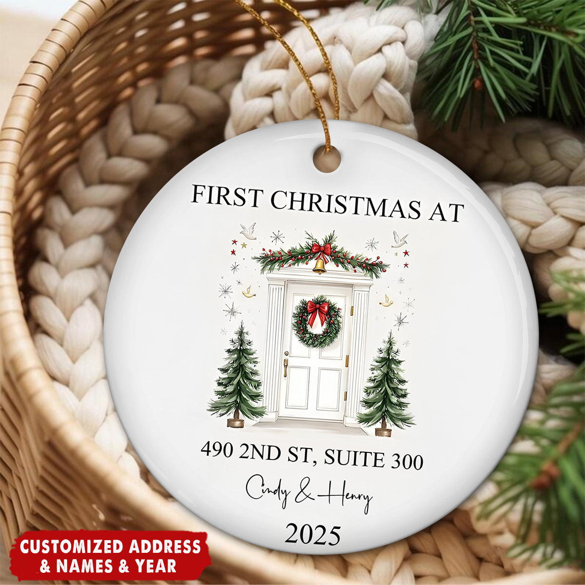 First Christmas In Our New Home Personalized Couples Home Ceramic Ornament