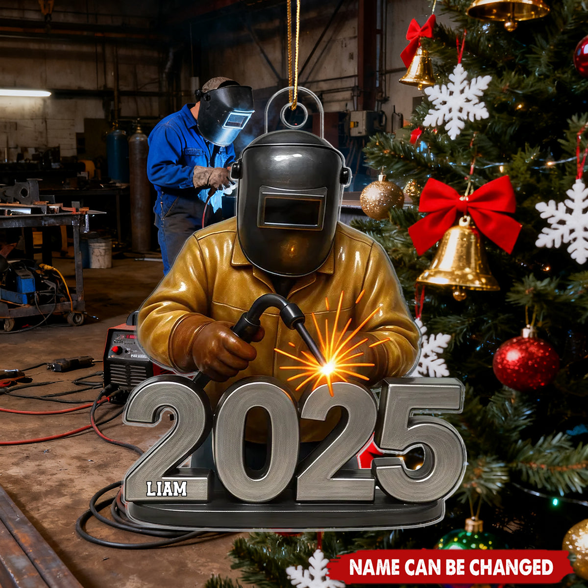 Welder Working 2025 - Personalized Acrylic Ornament - Gift For Welders, Metal Worker Mechanic Welding