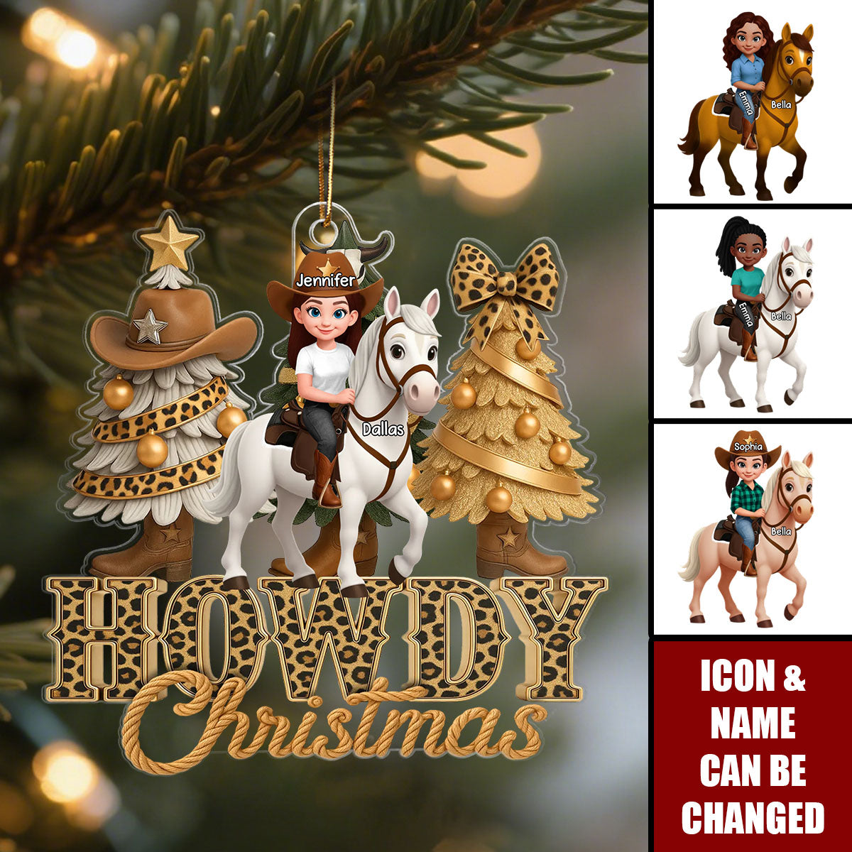 Western Vibe Howdy Christmas Girl & Horse - Personalized Acrylic Ornament