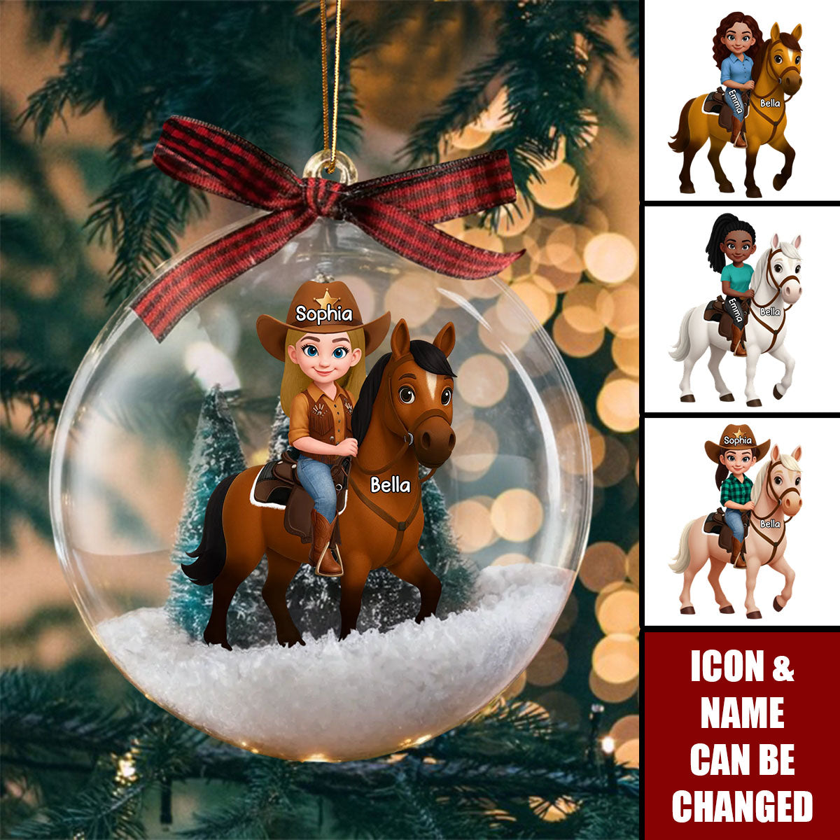 Girl Riding Horse - Personalized Snow Globe Ornament