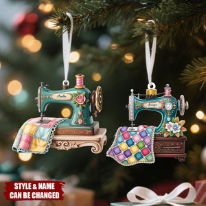 Personalized Sewing Machine Quilter Acrylic Ornament - Quilting Studio Seamstress Gift