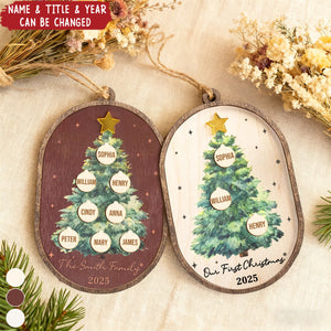 Family Christmas Tree Water Color Personalized 2-Layered Wooden Ornament