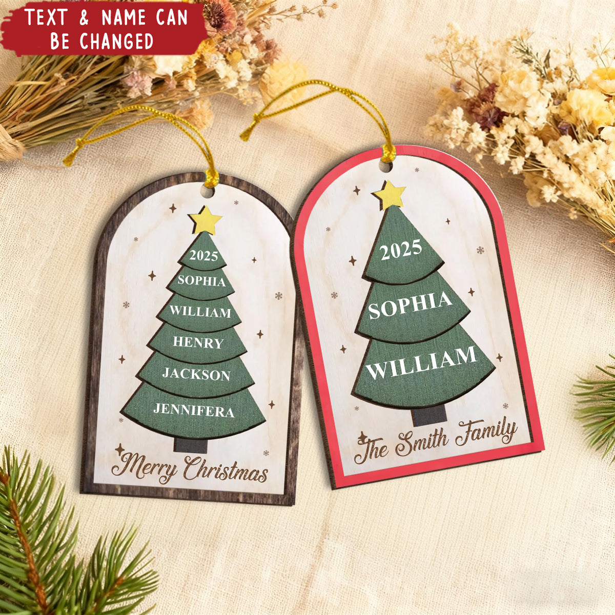 Christmas Tree Built Family Love Personalized 2-Layered Wooden Ornament