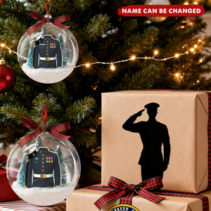 Marines Blue Dress Uniform Personalized Snow Globe Ornament - Special Christmas Military Gift