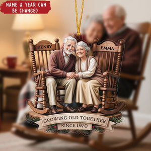 Growing Old Together Couple Sitting On Rocking Chairs Personalized Christmas Ornament