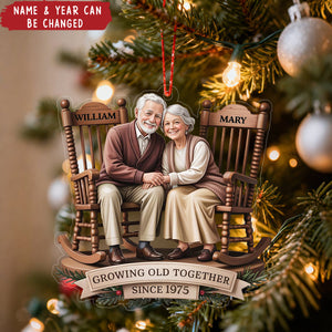 Growing Old Together Couple Sitting On Rocking Chairs Personalized Christmas Ornament