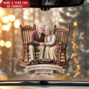Growing Old Together Couple Sitting On Rocking Chairs Personalized Car Ornament