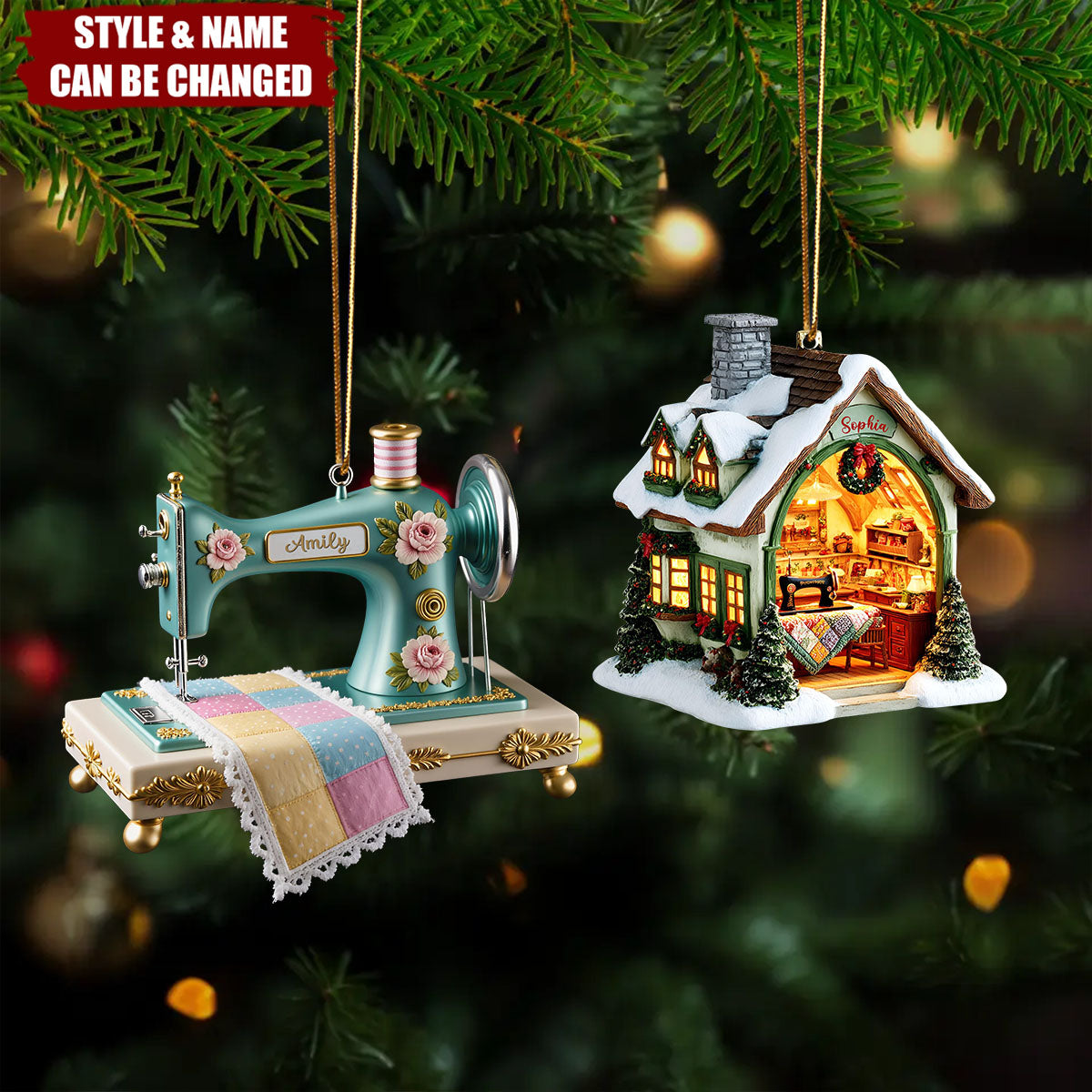 Personalized Sewing Room Machine Quilter Acrylic Ornament - Quilting Studio Seamstress Gift