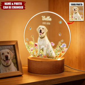 Personalized Floral Pet Photo LED Night Light - Gift For Pet Lovers