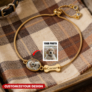 Personalized Pet Photo Bracelet - Custom Name Engraving & Pet Memorial Charm Jewelry