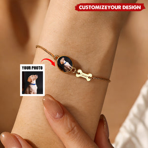 Personalized Pet Photo Bracelet - Custom Name Engraving & Pet Memorial Charm Jewelry