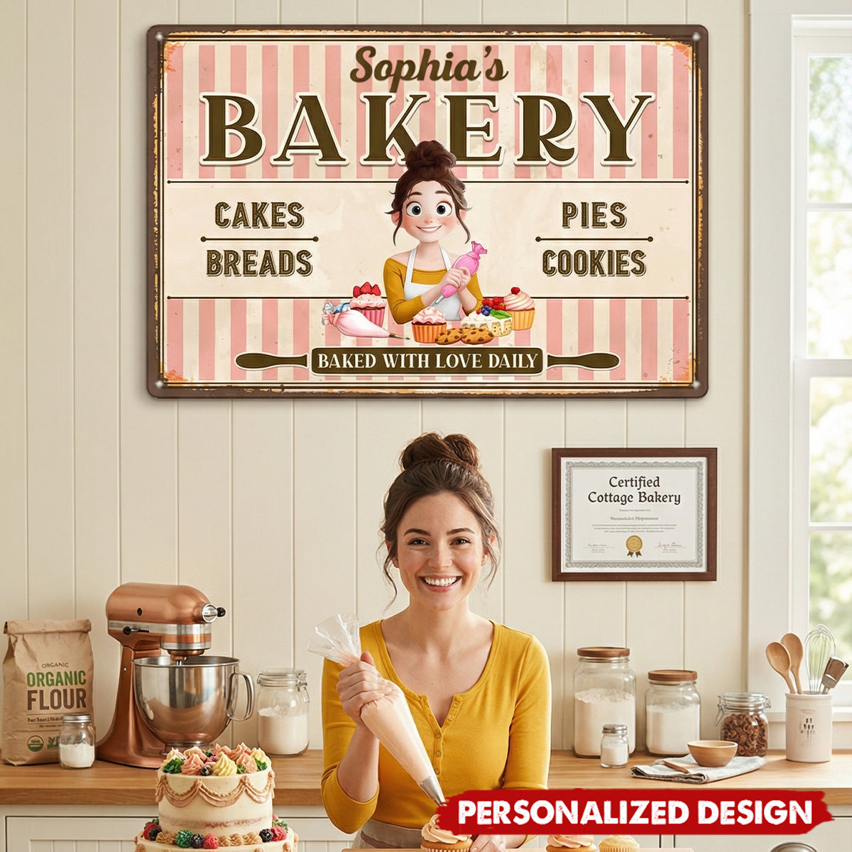 Baked With Love - Personalized Metal Sign -  Gifts For Baking Lover