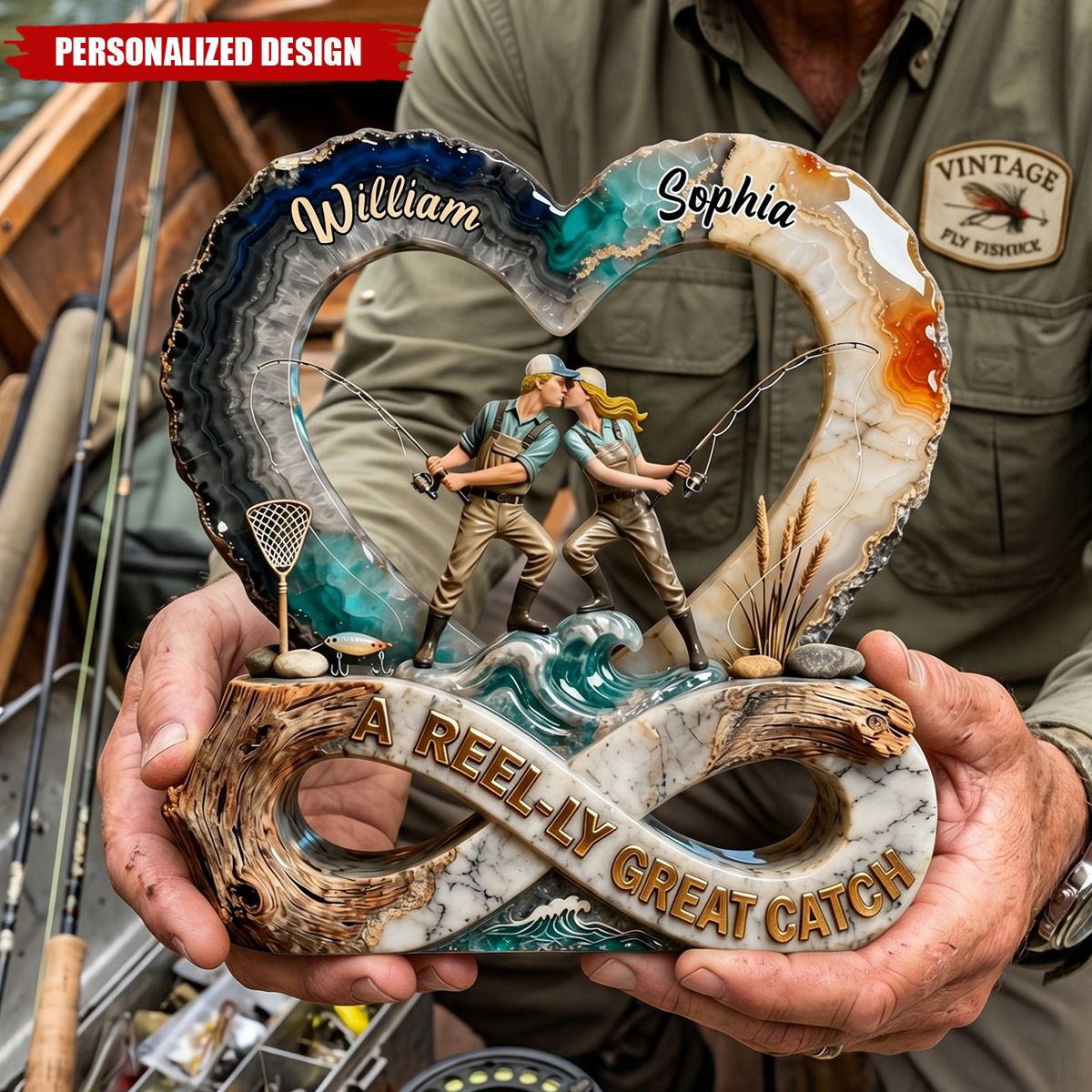 A Reel-ly Great Catch - Personalized Acrylic Plaque- Gifts For Fishing Couple