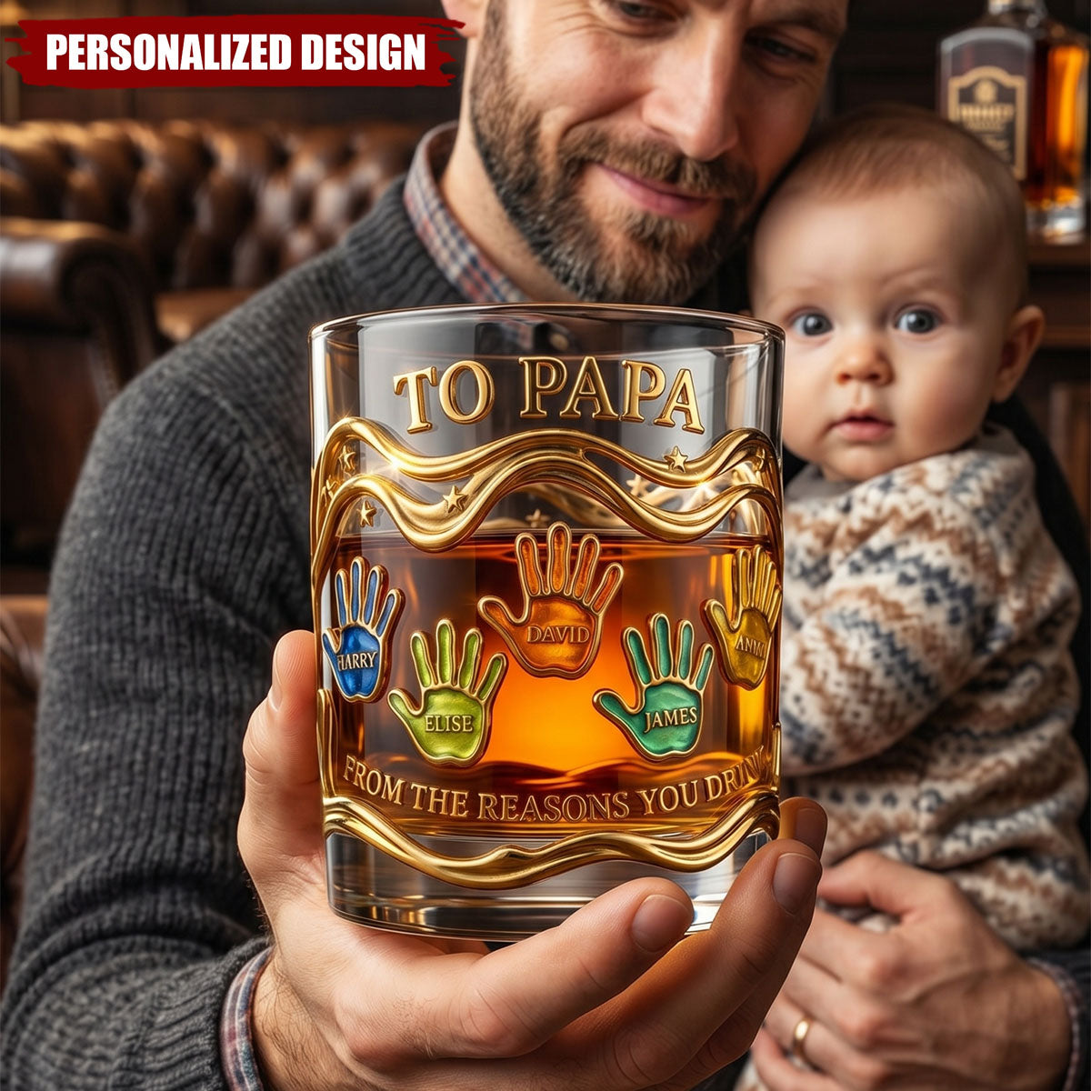 Papa’s Pride - Personalized Whiskey Glass,  Father's Day Gift For Dad, Grandpa