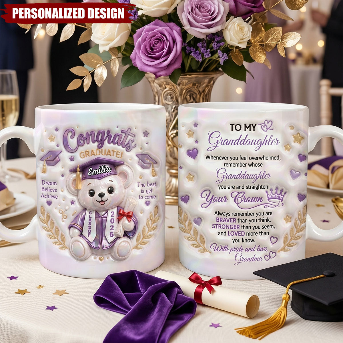 Custom Name Graduation Coffee Mug - Personalized Gift For Granddaughter, Graduates