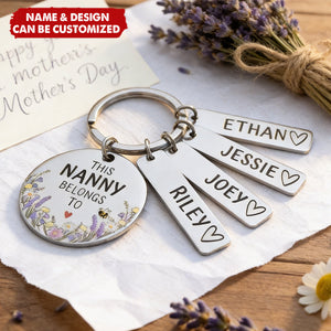 This Nanny, Mummy Belongs To - Personalised Flower Family Stainless Steel Keychain, Mother's Day Gift