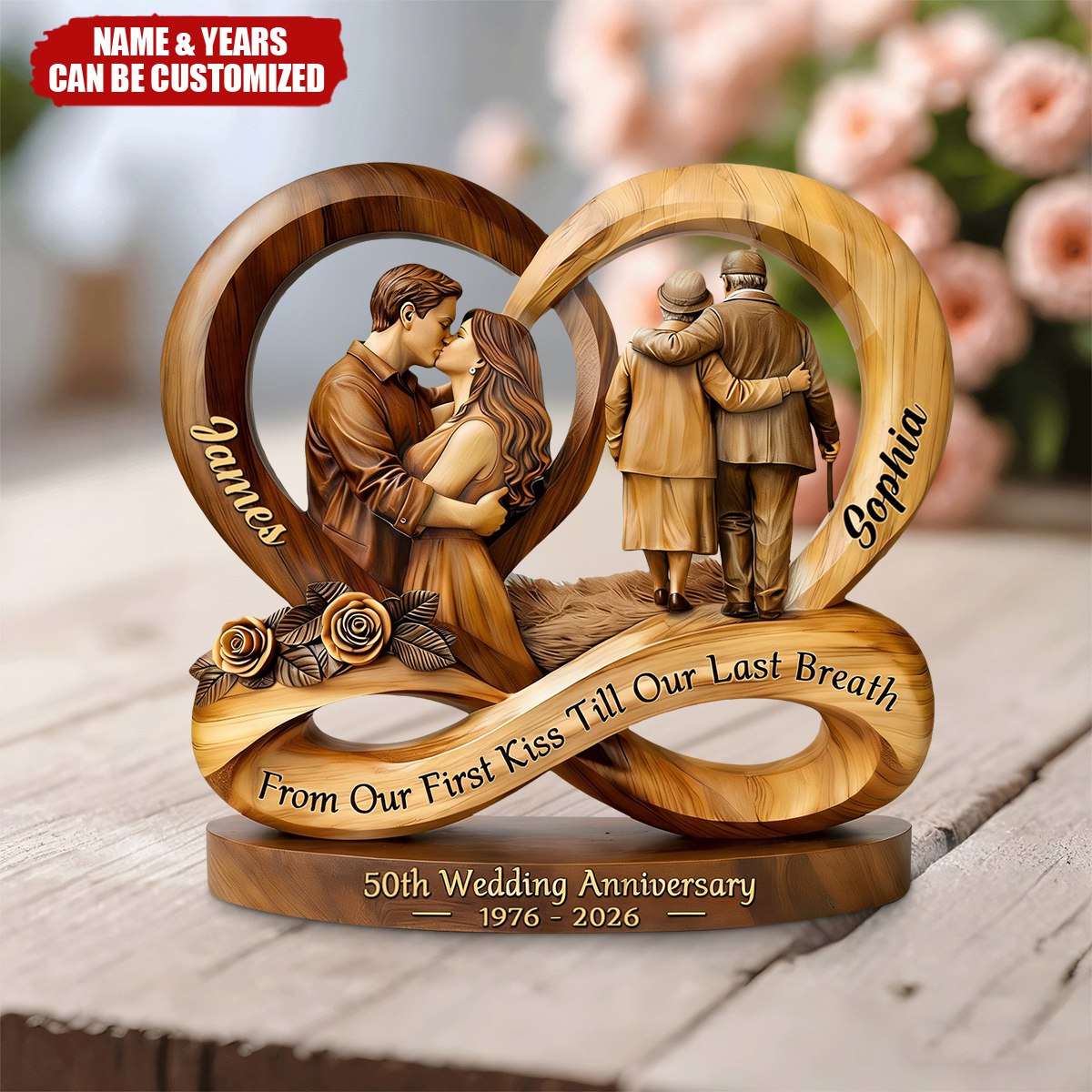 From Our First Kiss Till Our Last Breath - Personalized Golden 50th Anniversary Acrylic Plaque