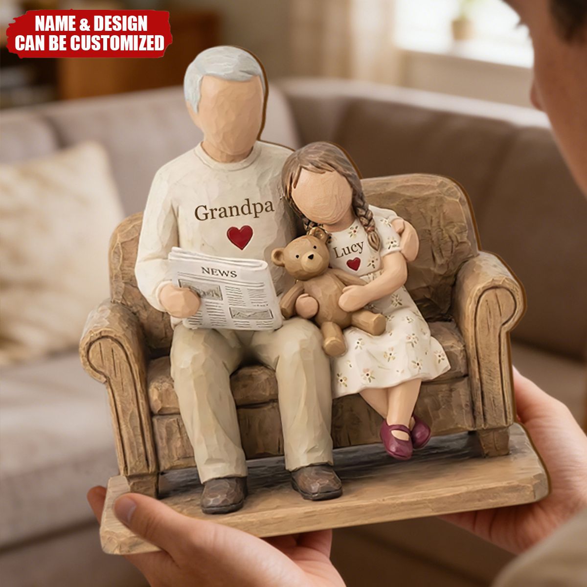 Grandpa and Grandchild - Personalized Family Wooden Plaque, Father’s Day Gift