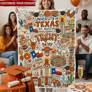 Doodle Party Style Dorm Throw - Personalized College Campus Graffiti Blanket, Graduation Gift for Students