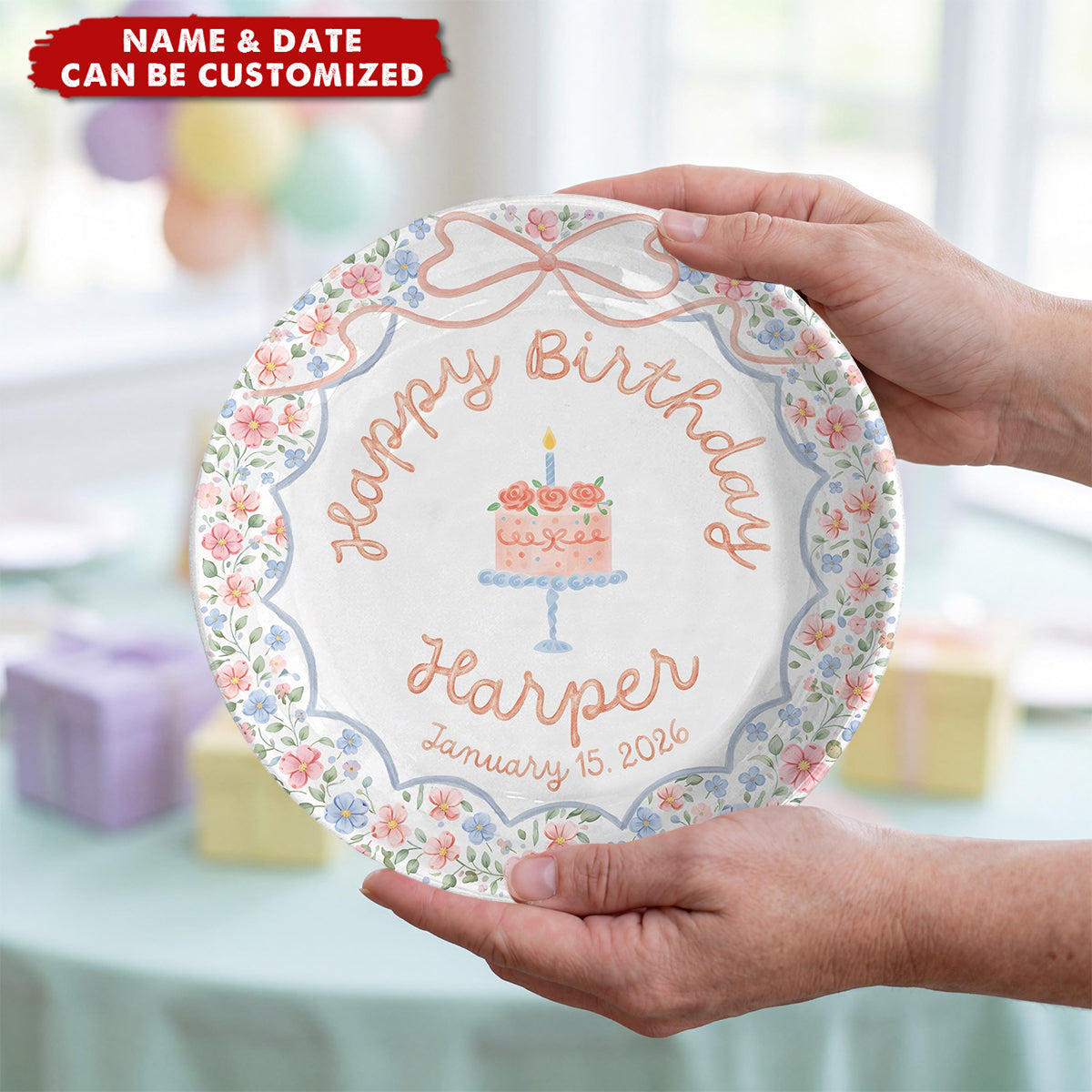 Custom Pink Cake Plate with Name - Personalized Birthday Plate For Girl