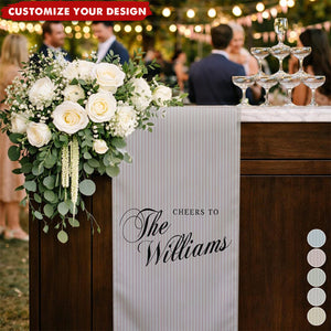 Custom Name Table Bar Wedding Sign - Personalized Linen Striped Bar Banner