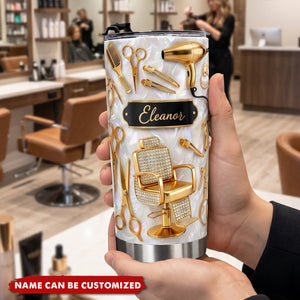 Personalized Hairstylist Gold Tools Tumbler, Gift For Hairdresser
