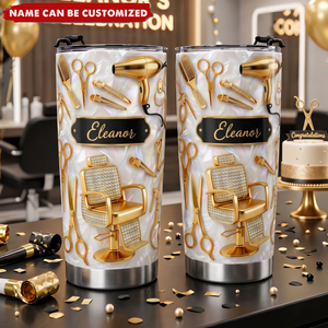 Personalized Hairstylist Gold Tools Tumbler, Gift For Hairdresser