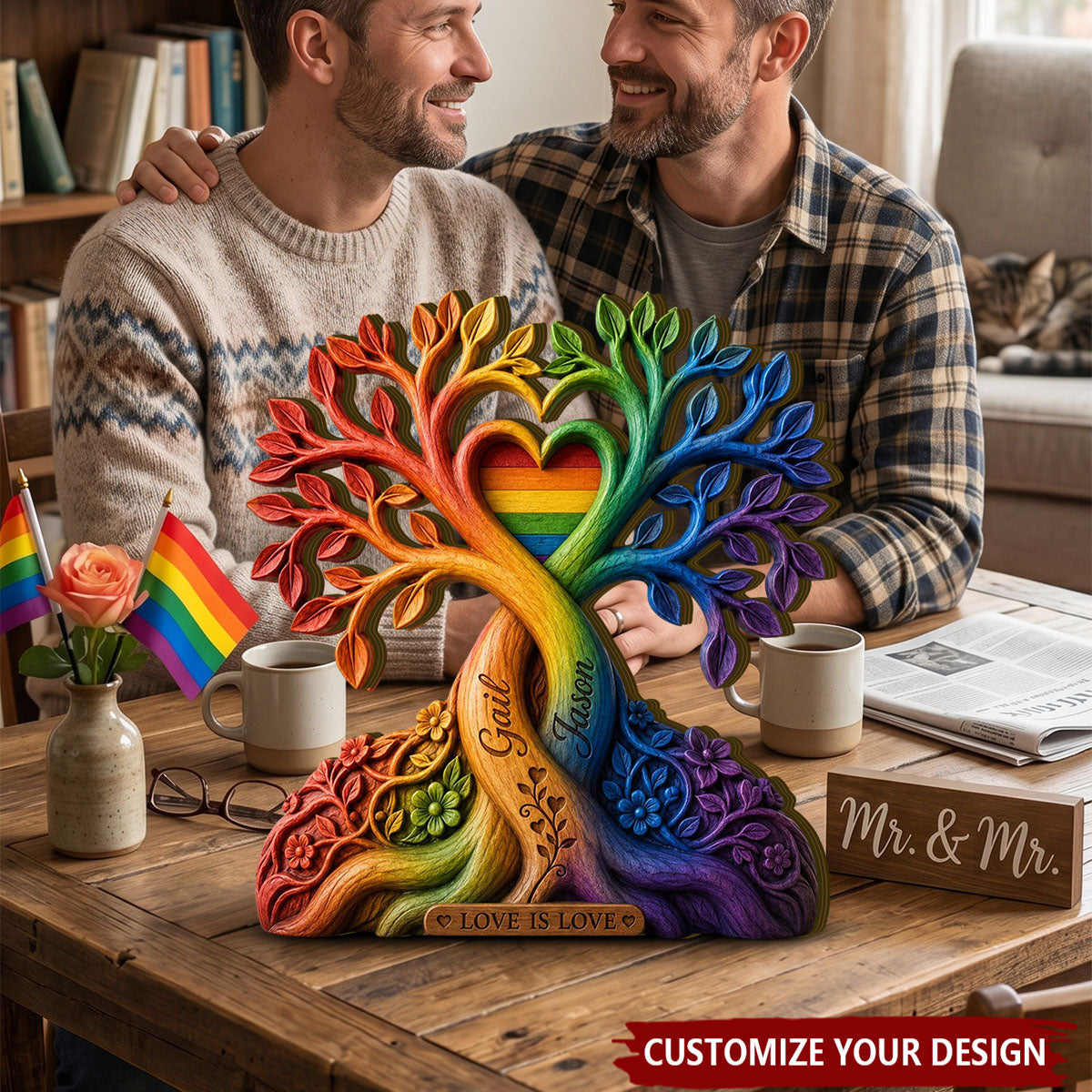 Personalized Wooden LGBT Tree of Love Plaque, Rainbow Pride Wooden Decor