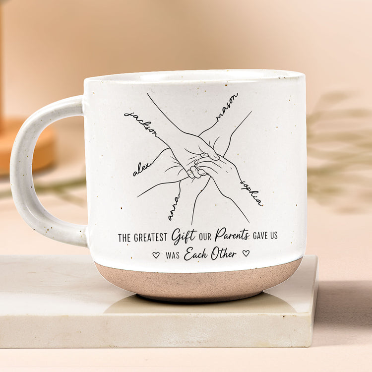 Hands Print Line Art Custom Name Gift For Sibling - Personalized Mug