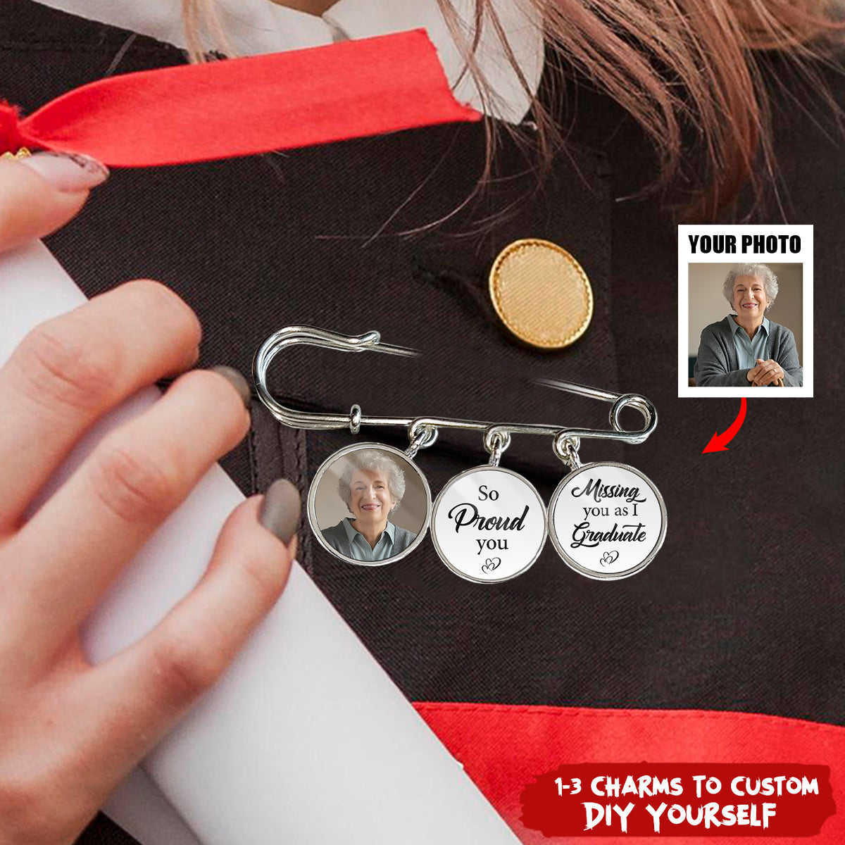 Missing You As I Graduate - Personalized Memorial Lapel Pin, Gift For Graduates