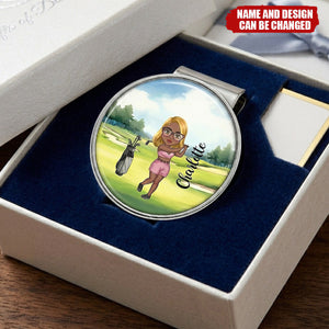 Golf Ball Marker Magnetic Hat Clip - Personalized Cartoon Character with Name, Birthday Christmas Gift for Golf Player