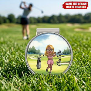 Golf Ball Marker Magnetic Hat Clip - Personalized Cartoon Character with Name, Birthday Christmas Gift for Golf Player
