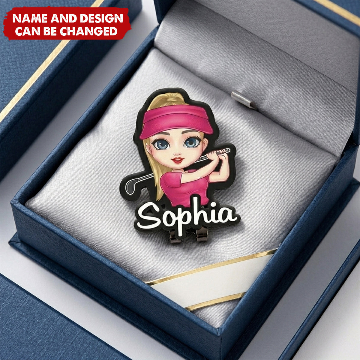 Golf Ball Marker with Magnetic Hat Clip - Personalized Cartoon Golf Character and Name,  Birthday Game Day Gift for Golf Players