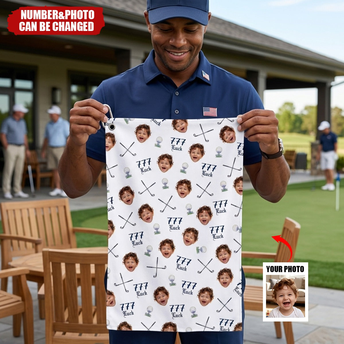 Personalized Face Photo Golf Towel with Number and Carabiner Clip Golf Accessory Birthday Gift for Golf Player
