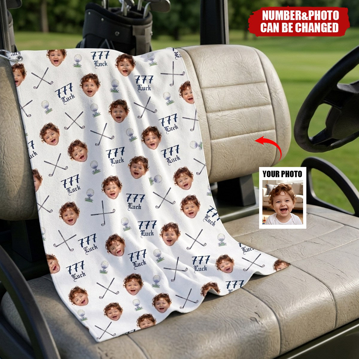 Personalized Face Photo Golf Towel with Number and Carabiner Clip Golf Accessory Birthday Gift for Golf Player